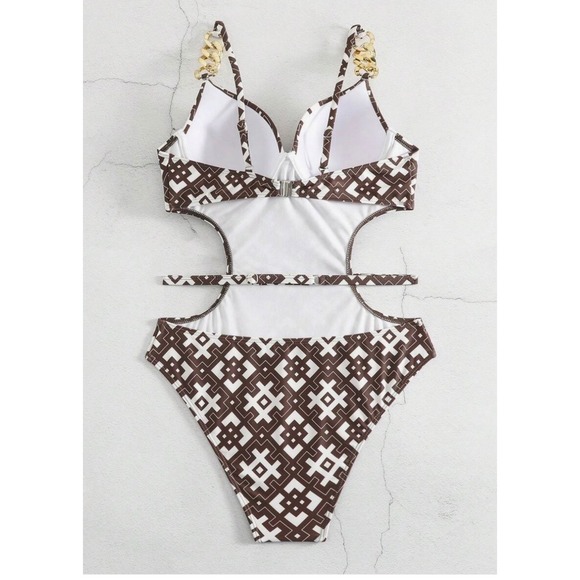 NWOT Swim Chiccia Women's Geometric Print Cut Out OnePiece Swimsuit Bathing Suit - Picture 6 of 6